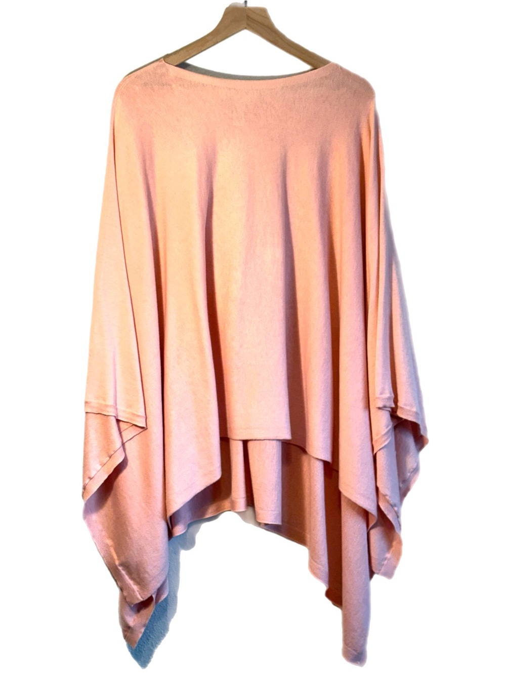 Nordstrom Cotton Cashmere Boat Neck Muti-Layer Hem Knit Poncho Pink OS Cozy